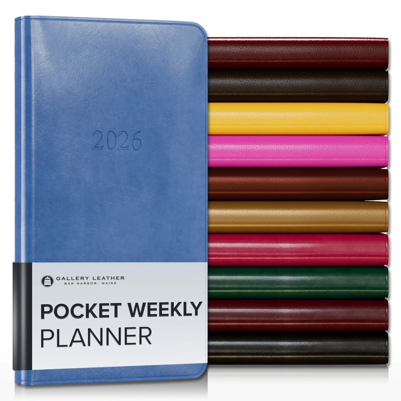 Gallery Leather Pocket Weekly and Monthly Planner 2026, Elegantly Bound Calendar Planner and Notebook with Stylish Gold-Gilded Page Edges, 12 Months - 6 x 3.25 "